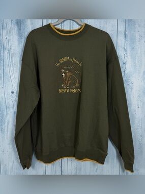 Grandpa Sweatshirt Vintage Olive Green Crewneck Embroidered Men’s XL Bear Hugs